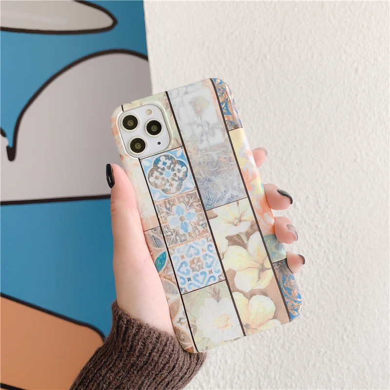 Роскошный модный чехол для телефона с коричневыми цветами для iphone 11, 11Pro Max X 7, 6 S, 6, 8 Plus, модная винтажная задняя крышка, ТПУ чехол s