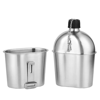 

2pcs 1000ml 600ml Stainless Steel Military Canteen Cup Set with Cover Bag for Outdoor Camping Hiking Backpacking