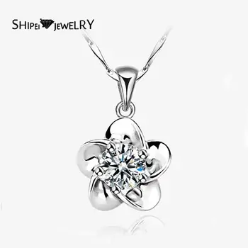 

Shipei 925 Sterling Silver Flower Shape Greated Moissanite Diamonds Gemstone Wedding Fine Jewelry Engagement Pendant Necklace