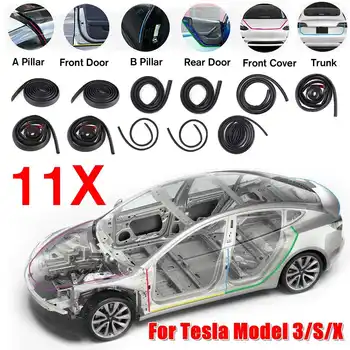 

11PCS Door Seal Kit Soundproof Wind Noise Reduction Car Door Trim Moulding Rubber Weatherstrip Seal Strip for Tesla Model 3/S/X