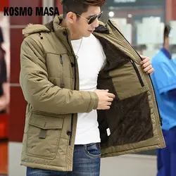 KOSMO MASA теплая Длинная зимняя мужская куртка с капюшоном водонепроницаемые военные Большие размеры куртки пальто Толстые повседневные