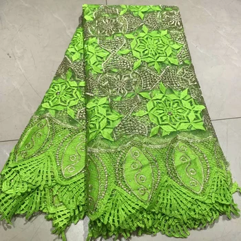 

Green African french net lace fabric 2019 high quality chemical cord tulle mesh lace stones Nigerian lace fabrics for wedding