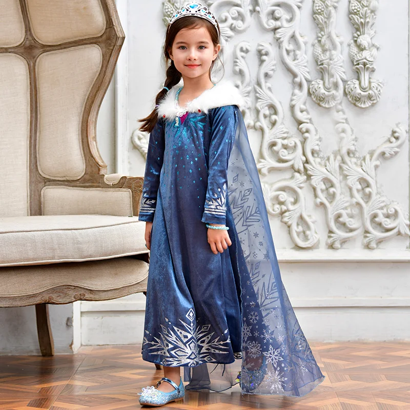 2021 nouvelle arrivee deux robe Anna Elsa pour petites filles tenue  princesse reine des neiges 2 vêtements de noël pour enfants