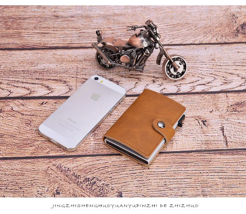 Blocking Vintage Men Credit Card Holder Aluminum Alloy Business ID Card Case Automatic Male Metal Leather Cardholder Wallet 2021