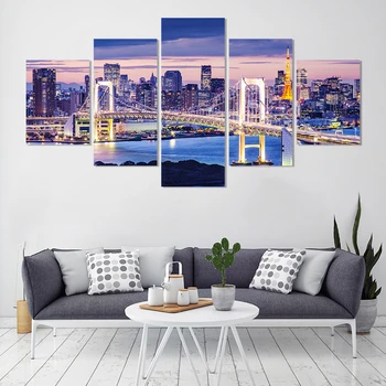 

Decor Modern HD Printed Posters Tableau Wall Art 5 Panel The City Of Sydney Night View Home Paintings Modular Pictures Canvas