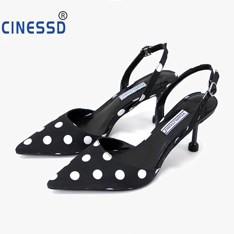 

CINESSD 2020 Size 34-40 Women Buckle Strap Pumps Spring Summer Pointed Toe Flock New Heels Shoes For Woman Ladies Single Shoes