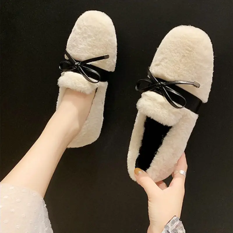 

Women's Shoes Platform Modis Casual Female Sneakers Loafers Fur Round Toe Bow-Knot Clogs 2019 New Driving Moccasin Butterfly
