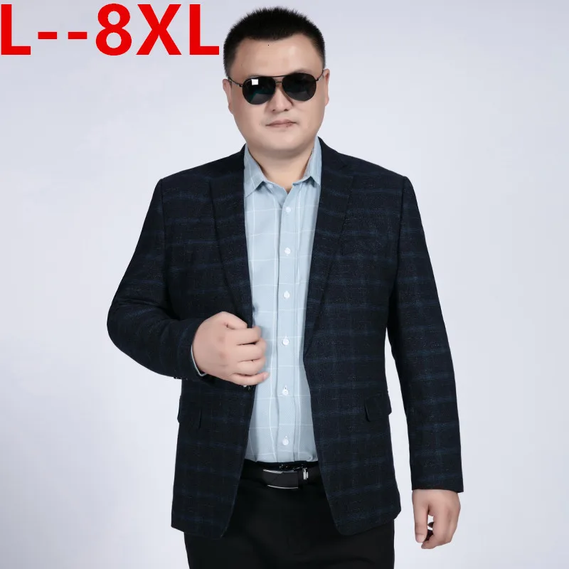 Большой 10XL 8XL 6XL MMens корейский приталенный Модный хлопковый Блейзер пиджак черного и синего цвета размера плюс мужские блейзеры мужские Свадебные пальто