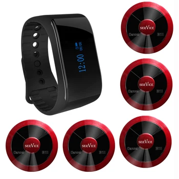 

Waterproof Vibrating Wireless Calling Bar Hospital Plant Factory Restaurant Waiter Wrist Watch Pager with 5 Red Call Buttons
