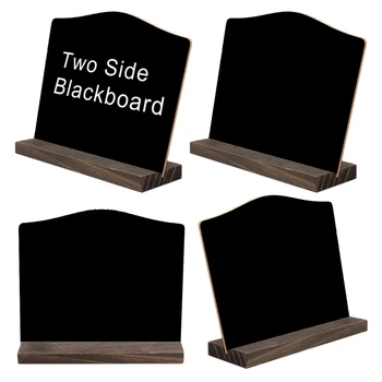 

4pcs Double Sided Wooden Blackboard Square Message Board With Holder Small Note Chalk Board Home Decor