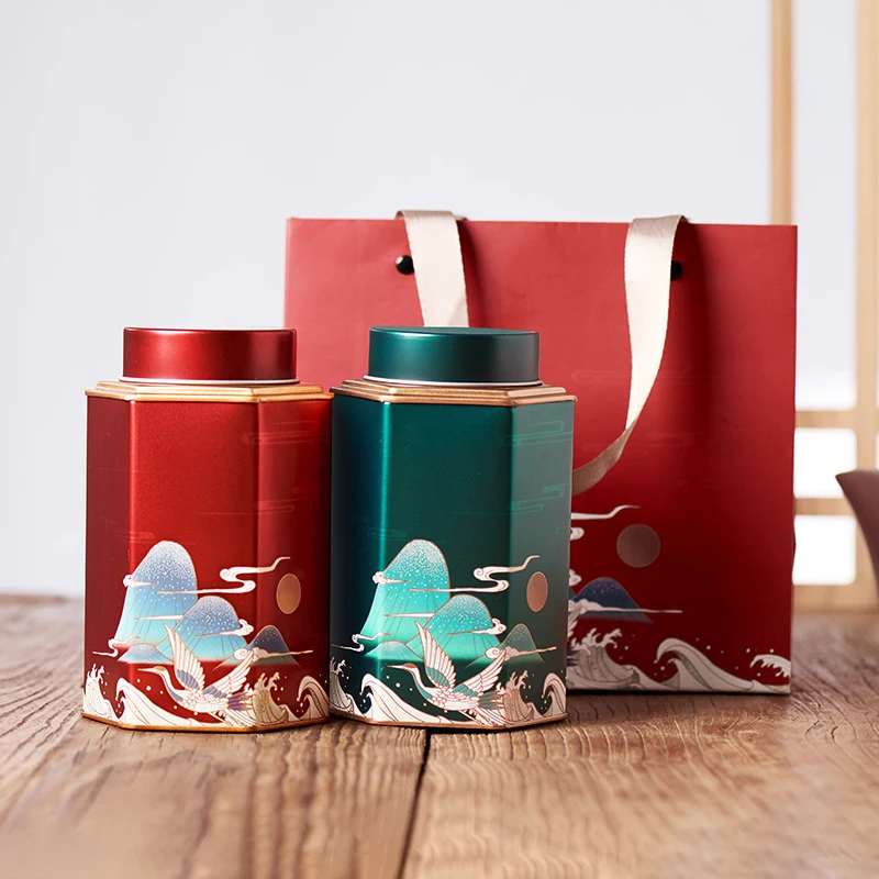 

Exquisite Tinplate Tea Box Candy Cans with Internal Sealing Lids and High-end Gift Bags Suitable for Tea, Candy, Tea Match, Coff