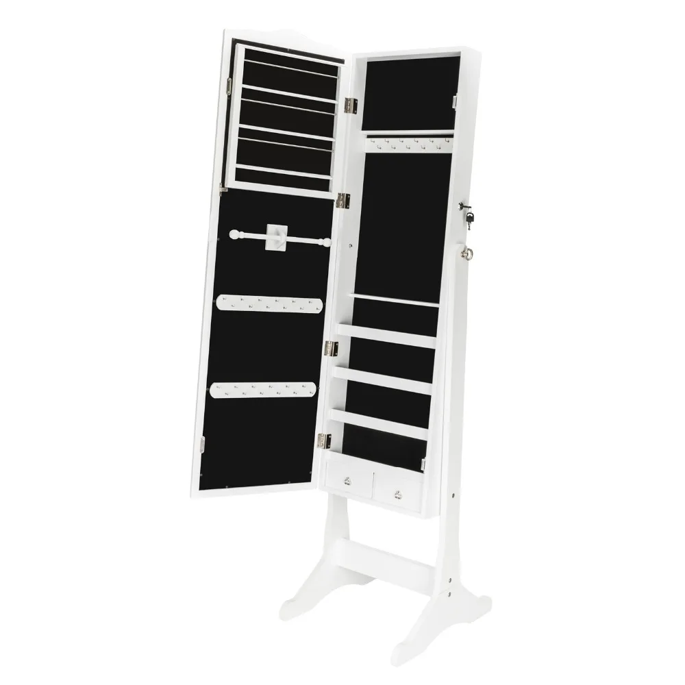 Lockable Jewelry Cabinet Organizer Storage Box Stand with Makeup mirror White Dresser Home Furniture for bedroom (14)