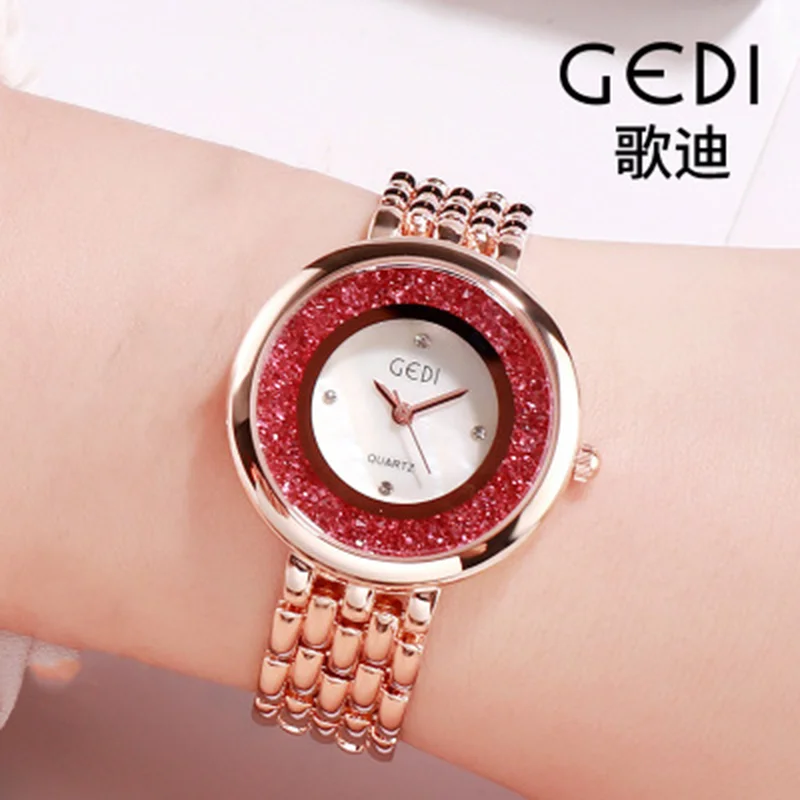 Reloj mujer GEDI модные часы розового золота Женские уникальные quicksand кварцевые из