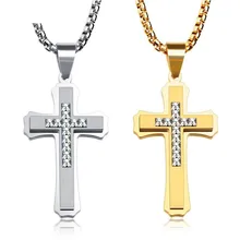 Cross Necklace With zircon Long Pendant Titanium Steel Fashion Jewelry On The Neck Gold Silver Chain Domineering Male Necklace