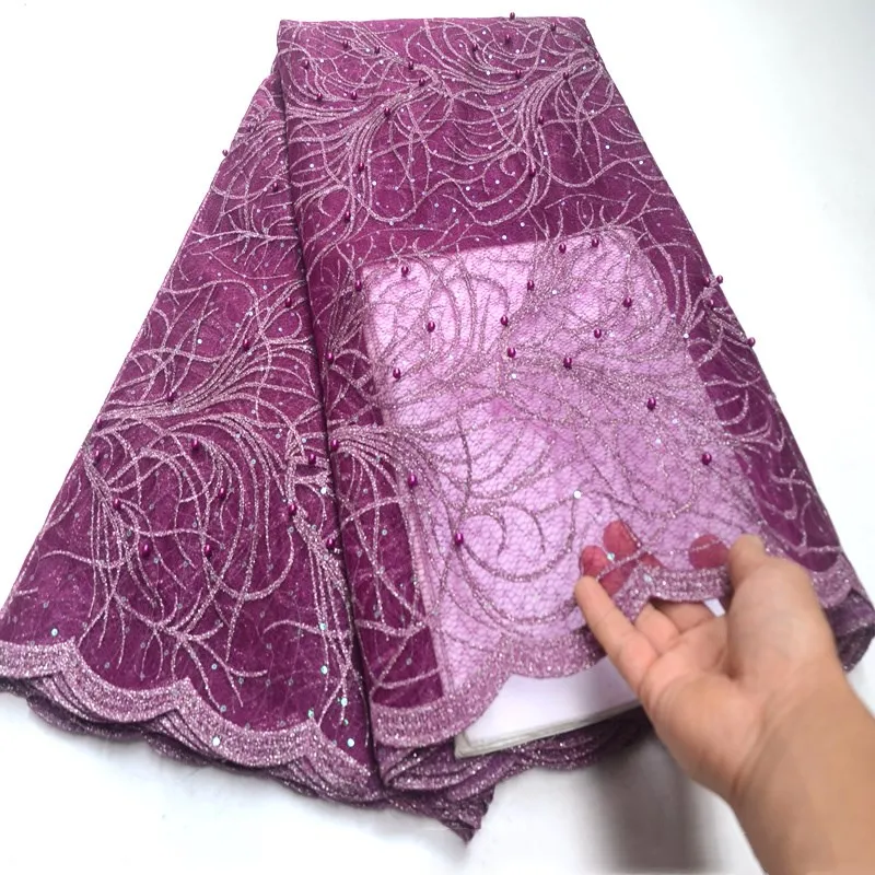 

Hot sale french lace 5 yards African tulle lace unique Nigerian Ghana organza Lace fabric for aso ebi high quality DG361