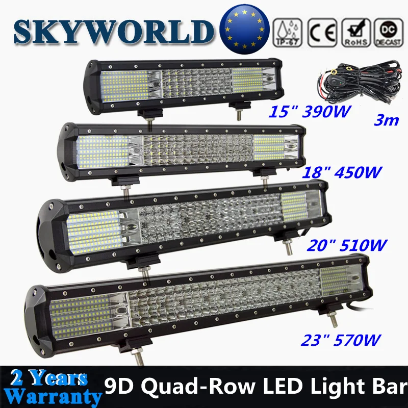 

SKYWORLD 5" 7" 15" 18" 20" 23inch 9D 4-Row LED Work Light Bar Offroad Spot Flood Driving Fog Lamp For Car Truck Boat 4x4 ATV 12V