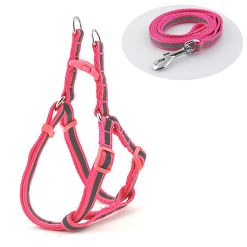 Adjustable Lead Harness Pet Hand Strap Walk Out Collar Reflective Nylon Small Dog Small Large - Цвет: Rose pink S