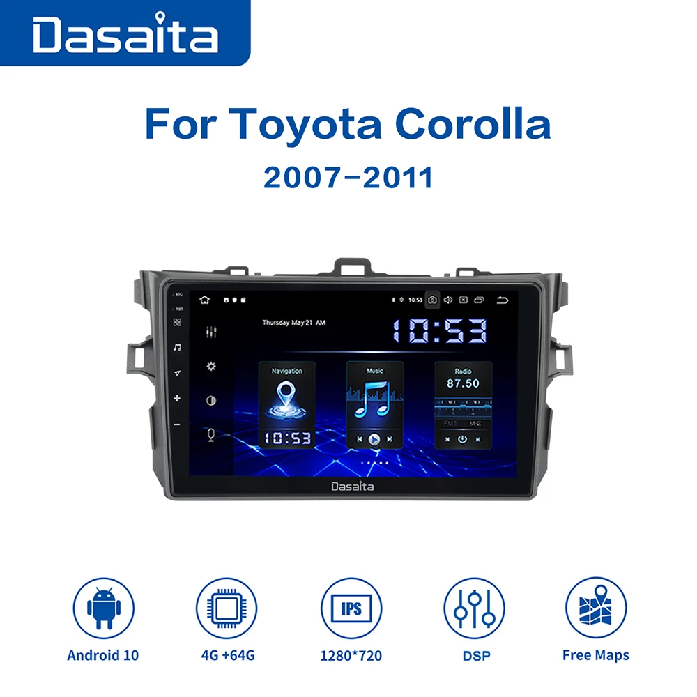 Автомобильный радиоприемник Dasaita 1 Din 8 дюймов IPS Android 10 0 для Toyota Corolla 2009 2010 2011 2012 2013
