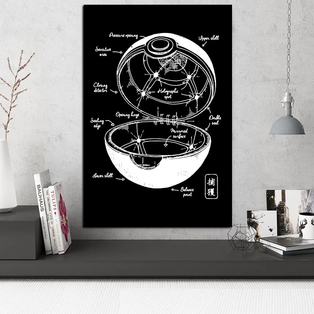 Модульная картина настенная работа холст HD печать 1 панель Pokemon Poster Pokeball Blueprint живопись украшение дома для комнаты рамка