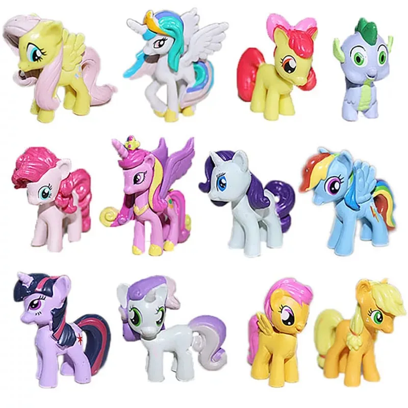 

12pcs pony toy PVC Rainbow horse cute little horse action model toy figures dolls for kid birthday christmas gift 3cm-5cm