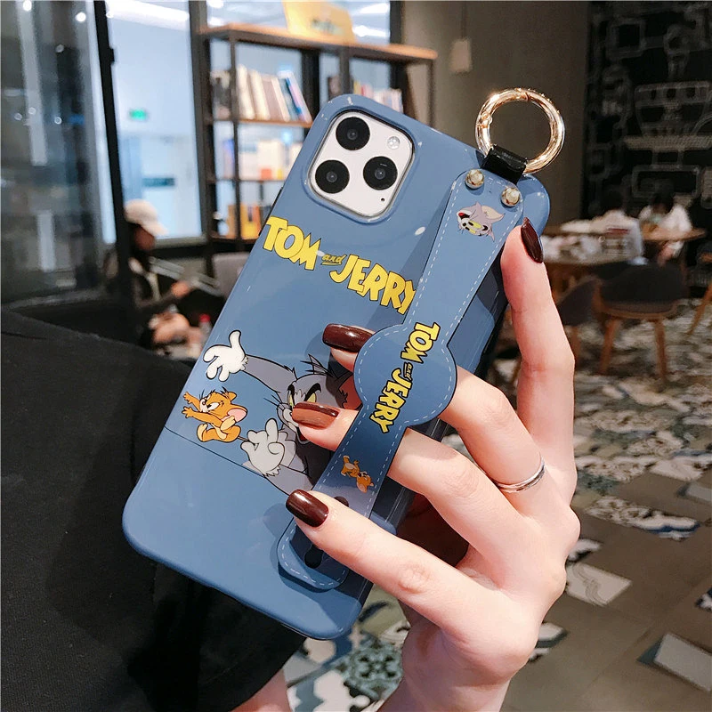 only case Мягкий чехол с мультяшным рисунком для iPhone 11 Pro Max XS, XR, X, 8, 7, 6, 6S Plus, ремешок на запястье, TPU чехол, держатель, кольцо, ремешок, кот, Том, Джерри, Япония, Корея - Color: only case
