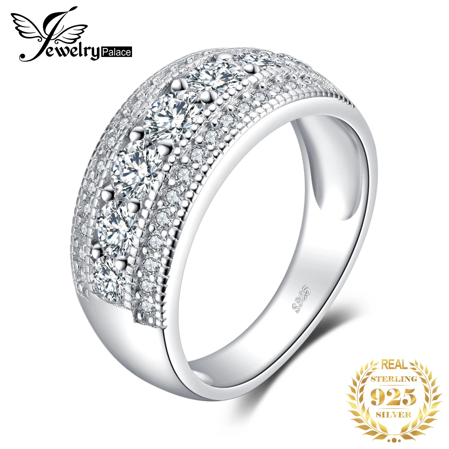 

JewelryPalace Fashion 1.3ct Round Cubic Zirconia Cocktail Band Ring Genuine 925 Sterling Silver Jewelry For Women Fashion Ring