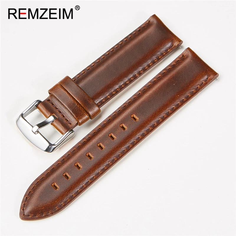 REMZEIM Genuine Leather Quick Release Watchband Wrist Strap