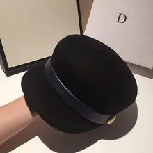 Черная шерстяная шапка женская военная Дамская Осенняя зимняя берет Gorras винтажная шерстяная шапка черная военная шапка армейская шапка