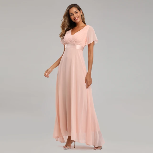 Evening Dresses XUCTHHC Elegant V-Neck Ruffles Chiffon Formal Evening Gown  Robe Vestidos De fiesta Dress for Wedding Party Pink