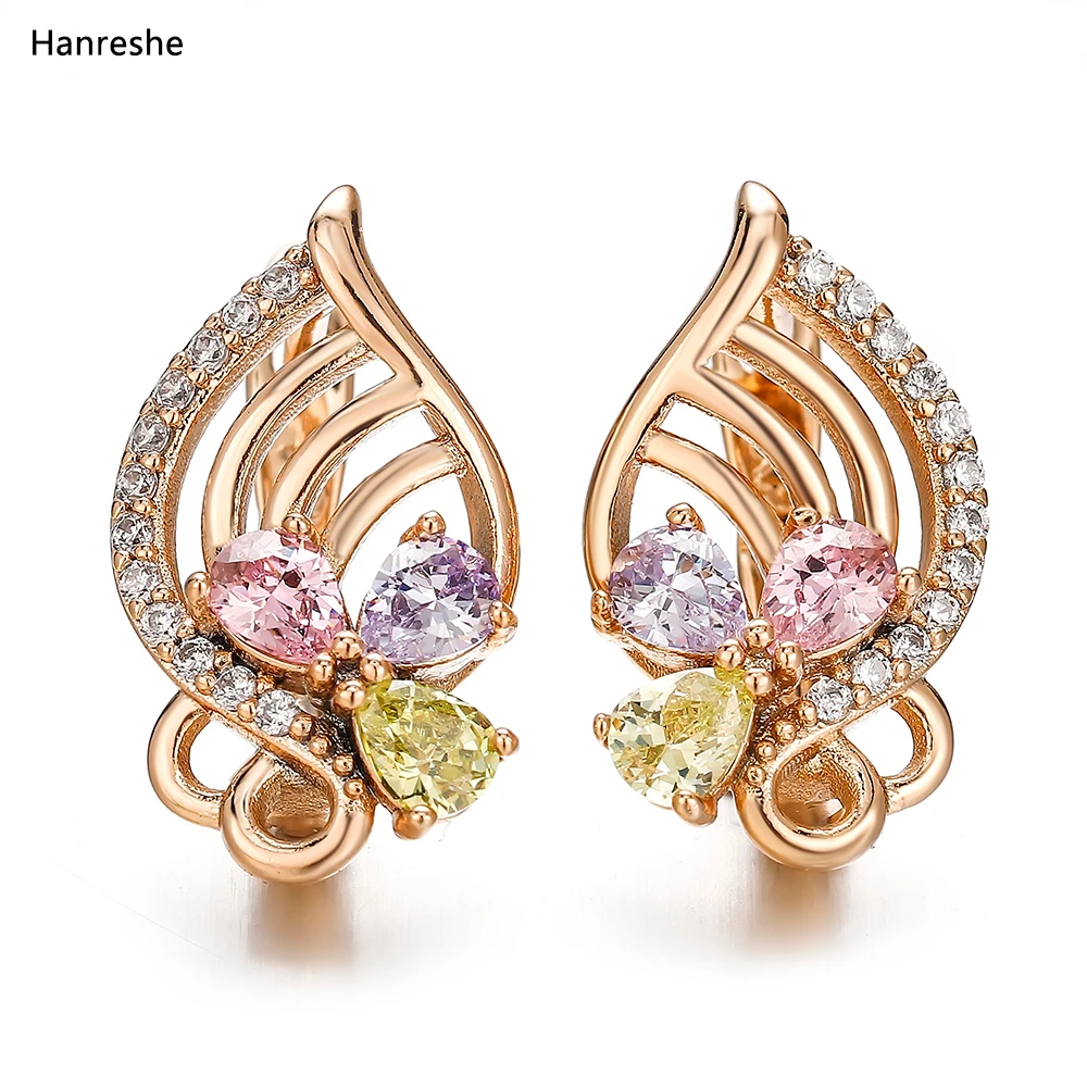 Hanreshe Exquisite Crystal Zircon Gold Color Female Girl Quality Earrings Jewelry For Wedding Dress With Accessories