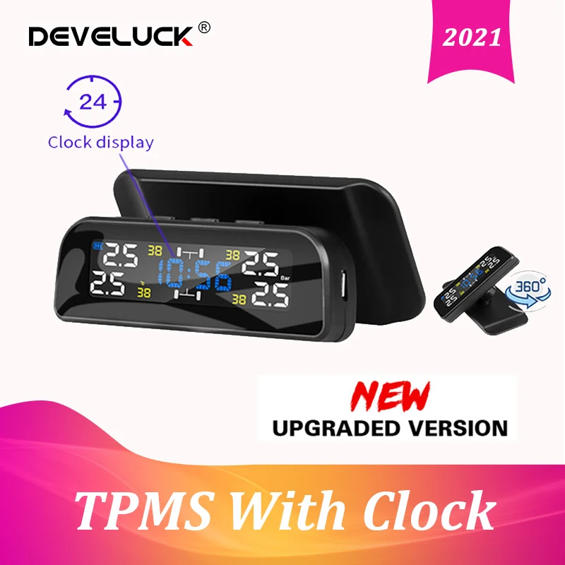 Wireless TPMS Time Display Car Alarm Tire Pressure Monitoring System