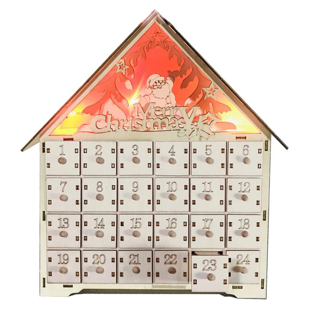Рождественский деревянный календарь с обратным отсчетом и светодиодный светильник с рождественским орнаментом