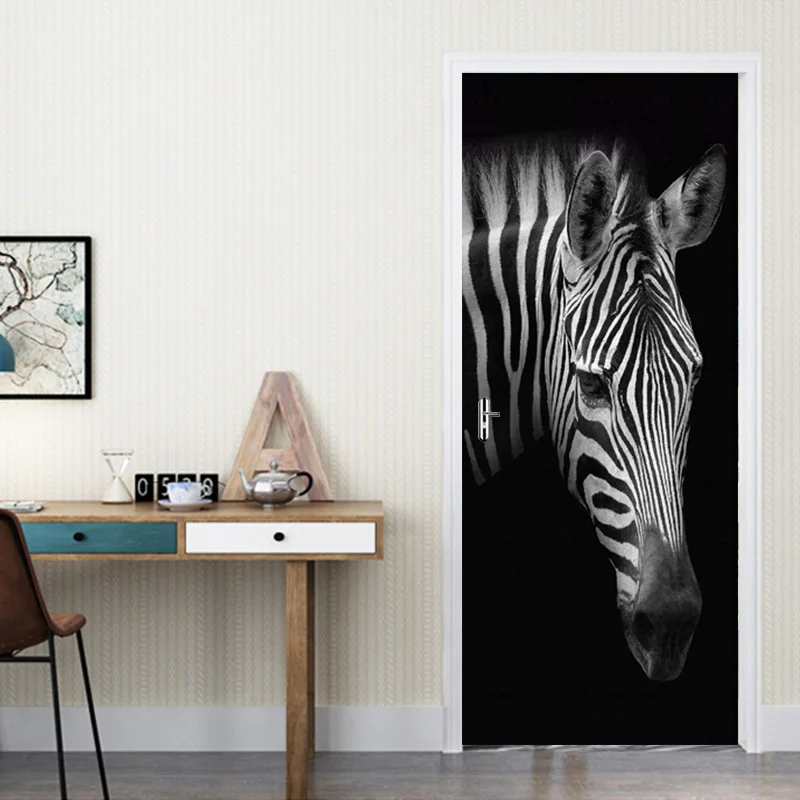 DIY 3D наклейка на дверь ПВХ самоклеющаяся черно-белая зебра фото обои животное наклейка для гостиной спальни двери домашний декор наклейка