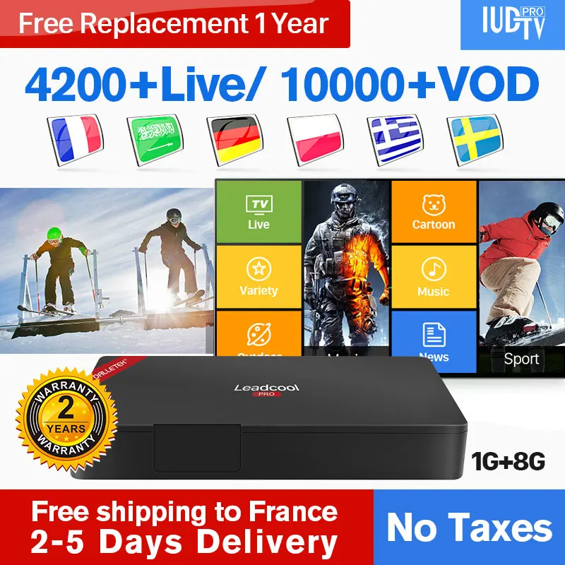 

Greek IUDTV Pro Code Leadcool Pro Europe Android 8.1 RK3229 4K IPTV Decoder Sweden Turkish Italy Nordic Albania IP TV 1 Year