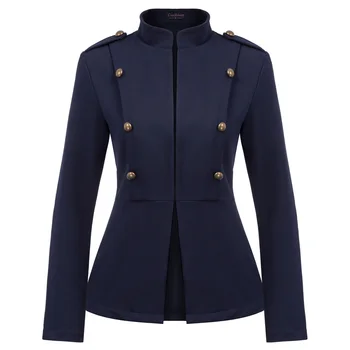 

Women's Jacket Formal Long Sleeve Outwear Stand Collar Buttons Decorated Slim Fit Work Coat