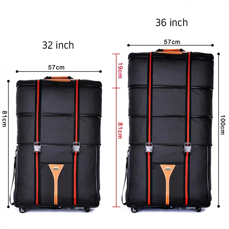 Handling Large capacity folding trolley bag Oxford waterproof move house rolling luggage carry on travel bag 32/36 inch - Цвет: Black(32 inch)