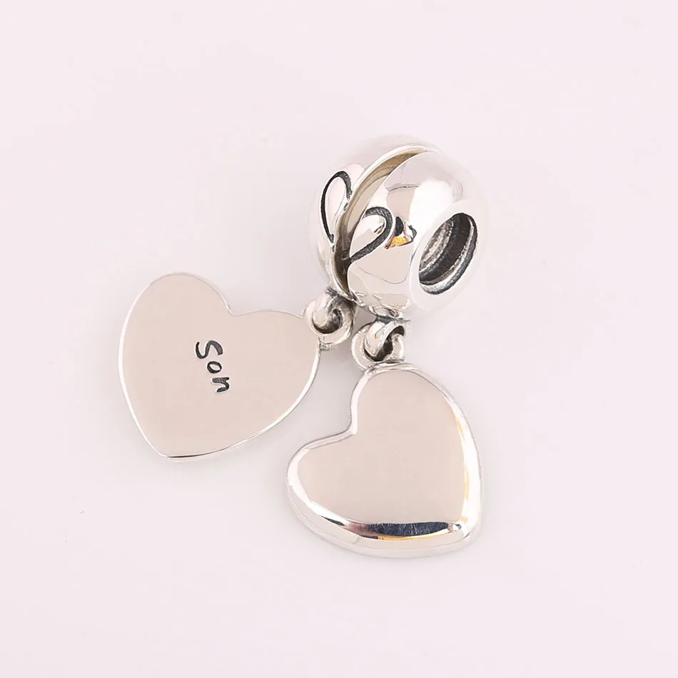Authentic 925 Silver Pendant Enamel Two-part Mother& Son Love Heart Dangle Charm fit Pandora Bracelet Bangle DIY Jewelry