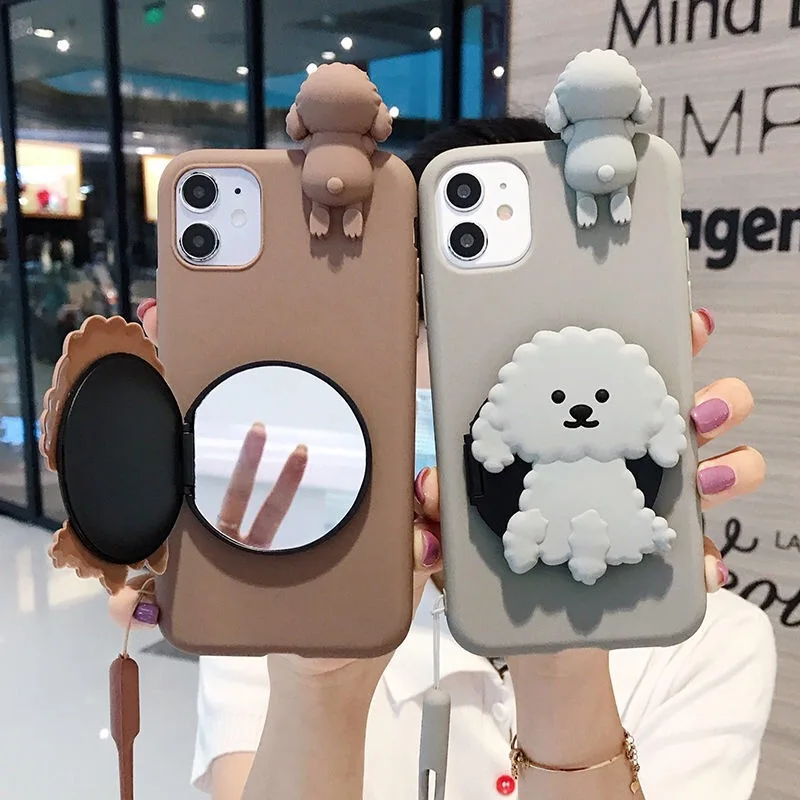 For OPPO A52 A72 A92 A92S A12 A12E A91 A31 2020 A5 A9 A3S A5S AX7 A7 AX5S A83 Cute Teddy Dog Makeup Mirror Phone Case Cover | Мобильные