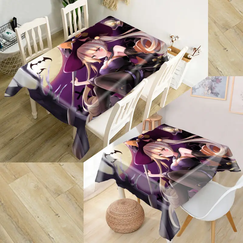 

Halloween Anime Girl Party Tablecloth Gothic Decor Oxford Fabric Mantel Square/Rectangular Table Cover TV Covers Tea Tablecloth