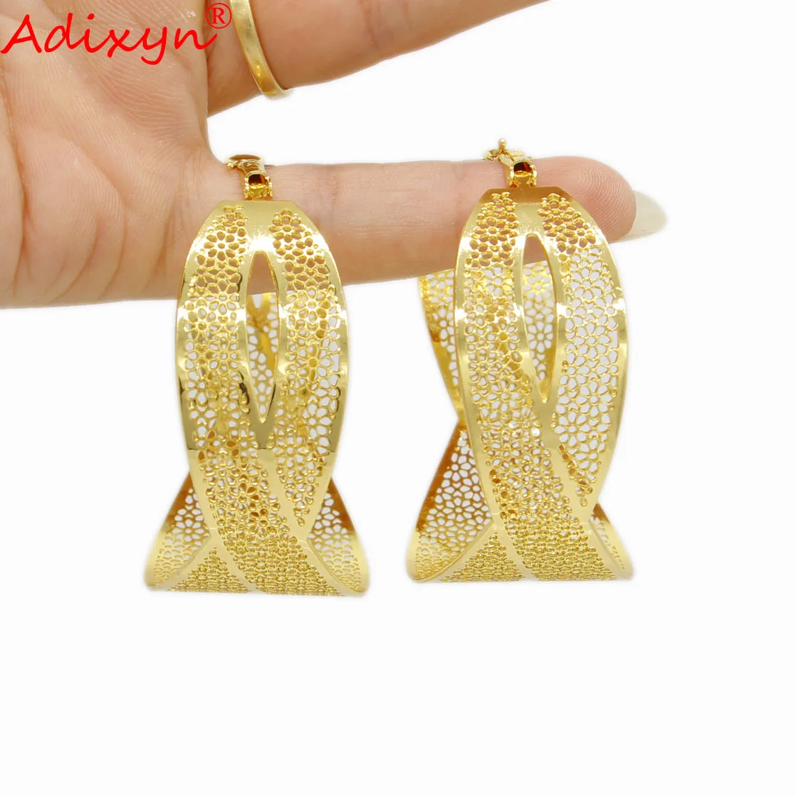 Adixyn Dubai Ornament jewelry gifts gold color copper big round hoop earrings pircing accesories african women/girls item N06211