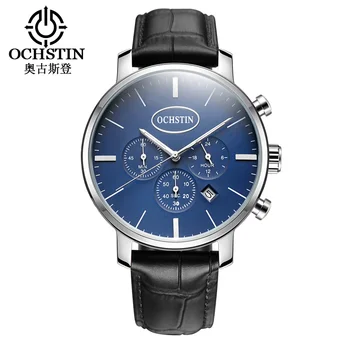 

OCHSTIN Fashion Casual Mens Watches Leather Quartz-watch Chronograph Auto Date Sport Men Wrist Watch reloj hombre 066