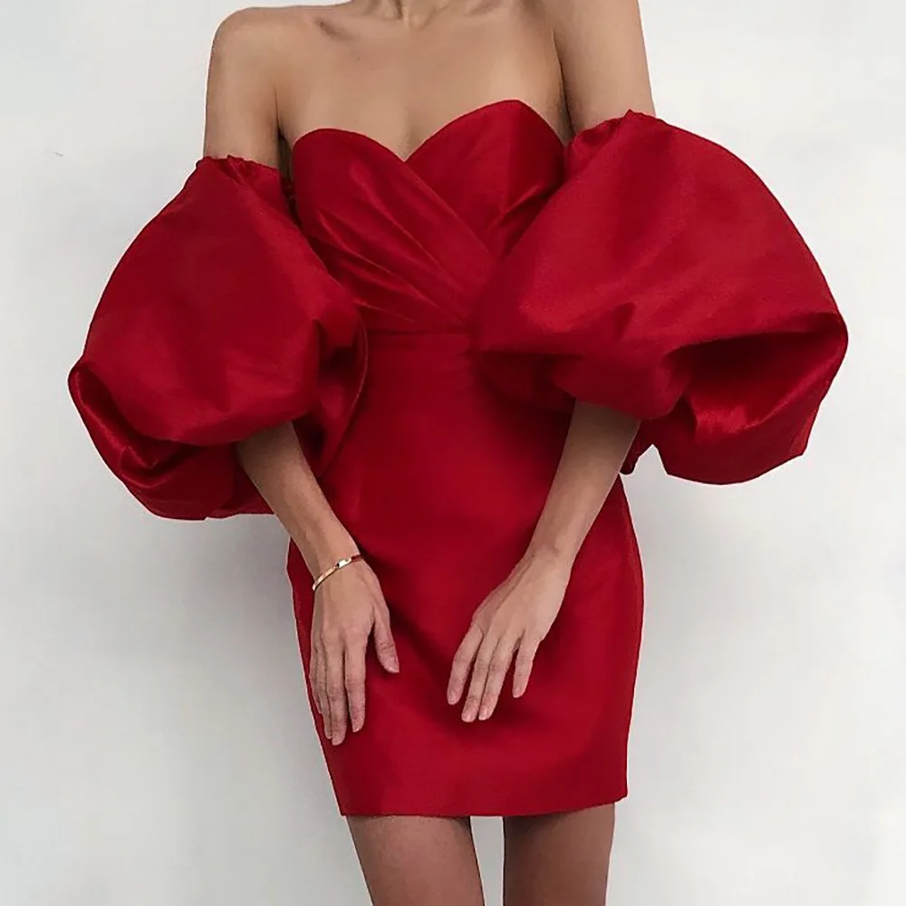 Feditch весеннее красное платье с пышными рукавами для рождественской вечеринки с открытой спиной облегающее сексуальное платье Короткое элегантное платье для ночного клуба Vestidos Одежда
