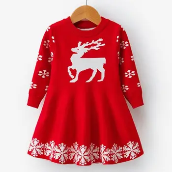 

Girls Christmas Dress Full Sleeve Elk Snowflake Print New Year Costume Princess Dress Children Clothes Party Dresses For Girls