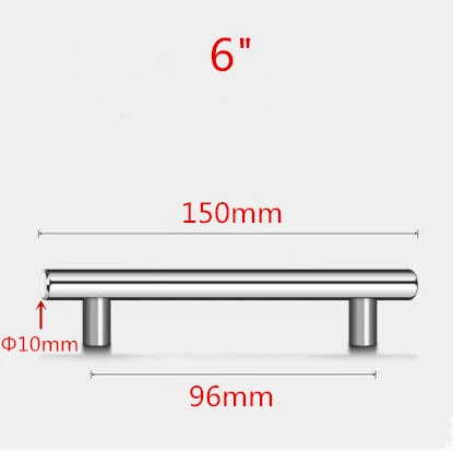 Ручка 50 мм-500 мм ручки из нержавеющей стали Диаметр 10 мм дверца кухонного шкафа Т Бар прямые ручки, рукоятки мебельное оборудование - Цвет: 6inch 96mm