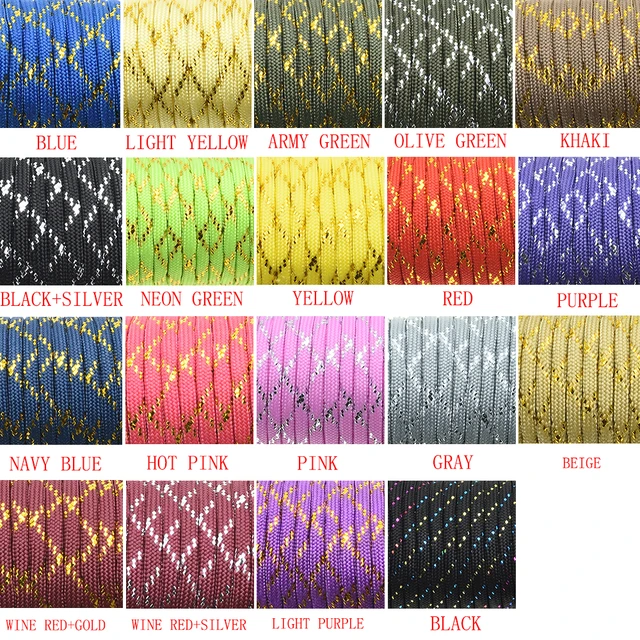 New Gold Silver Cord 550 Paracord Parachute Cord Lanyard Mil Spec Type III  7 Strand Core