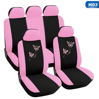 

9/4 Pcs/Set Car Seat Cover Universal Automobiles Seat Cushion Interior Trim Pink Purple Universal Covers Embroidery Style