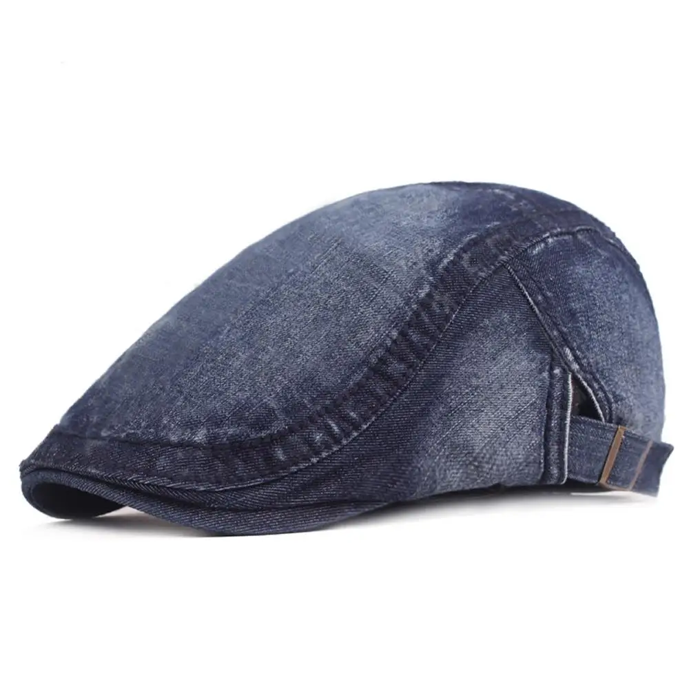 

Quanhaigou Newsboy Cap Mens Denim Jeans Ivy Gatsby Beret Hat Duckbill Buckle Cabbie Visor Cap