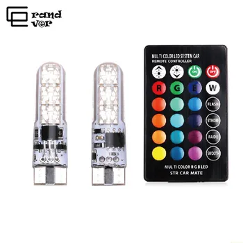 

2pcs W5W Led T10 194 RGB led Silicone Colorful with RF Wireless Remote Control Car interior license plate light reading light 5W