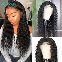 Vipbeauty, водная волна, 13x4, кружевные передние человеческие волосы, парики, 130% плотность, натуральные, предварительно выщипанные индийские волосы remy, парик 1b 1"-16"