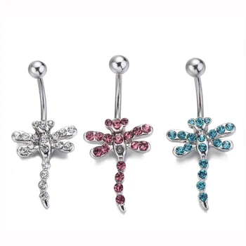 

2019 New Zircon Dragonfly Summer Women Stainless Steel Belly Button Rings Sexy Lady Body Piercing Jewelry Hot Navel Ring